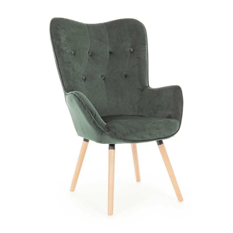 Fauteuil design en bois de hêtre et velours vert ou gris - Gilly Viadurini