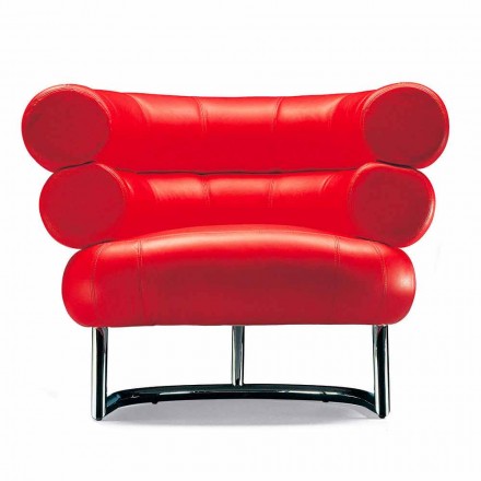 Fauteuil Moderne Rembourré en Cuir avec Base en Acier Fabriqué en Italie - Ostilio Viadurini