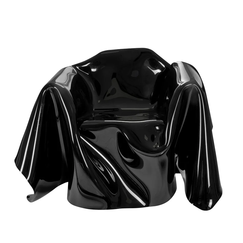 Delia - Fauteuil moderne drapé en plexiglas noir, fabriqué en Italie Viadurini