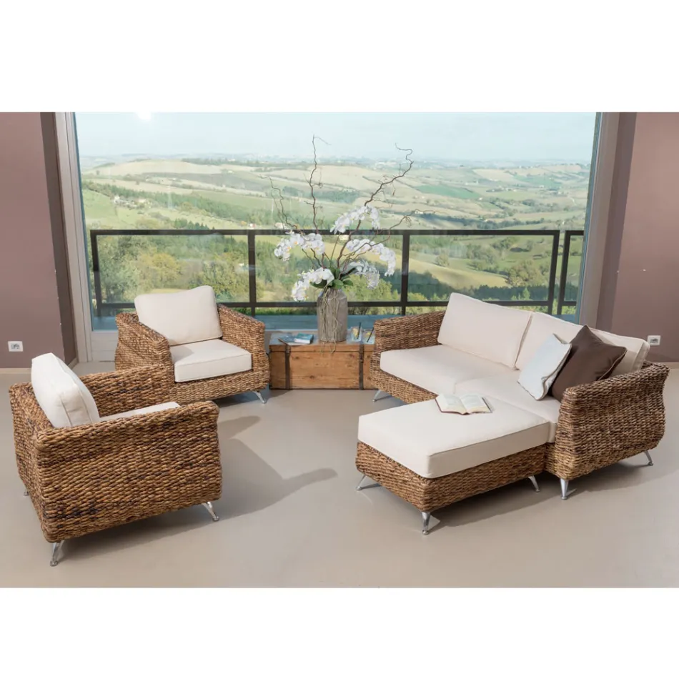 Fauteuil d'extérieur en tissage banane avec coussins - Legolas Viadurini