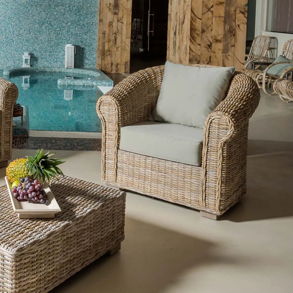 Fauteuil d'extérieur en Kubù avec coussins inclus - Isildur Viadurini