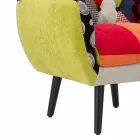 Fauteuil Patchwork Coloré Design Moderne en Tissu et Bois - Koria Viadurini