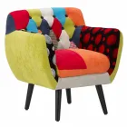 Fauteuil Patchwork Coloré Design Moderne en Tissu et Bois - Koria Viadurini