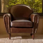 Fauteuil d'intérieur en cuir vintage effet vieilli marron foncé - Stamp Viadurini