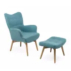 Fauteuil et pouf en bois et tissu mélangé coton - Ailano Viadurini