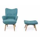 Fauteuil et pouf en bois et tissu mélangé coton - Ailano Viadurini
