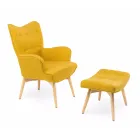 Fauteuil et pouf en bois et tissu mélangé coton - Ailano Viadurini