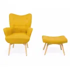 Fauteuil et pouf en bois et tissu mélangé coton - Ailano Viadurini
