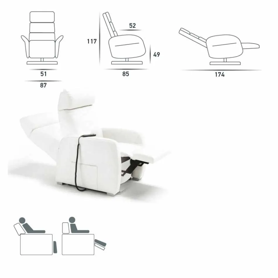 Fauteuil de relaxation, 2 moteurs tournant cuir,tissu,écocuir Bluma Viadurini