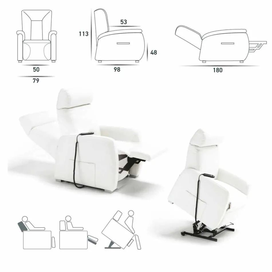 Fauteuil relax alzapersona 2 moteurs de conception Rosa, made in Italy Viadurini