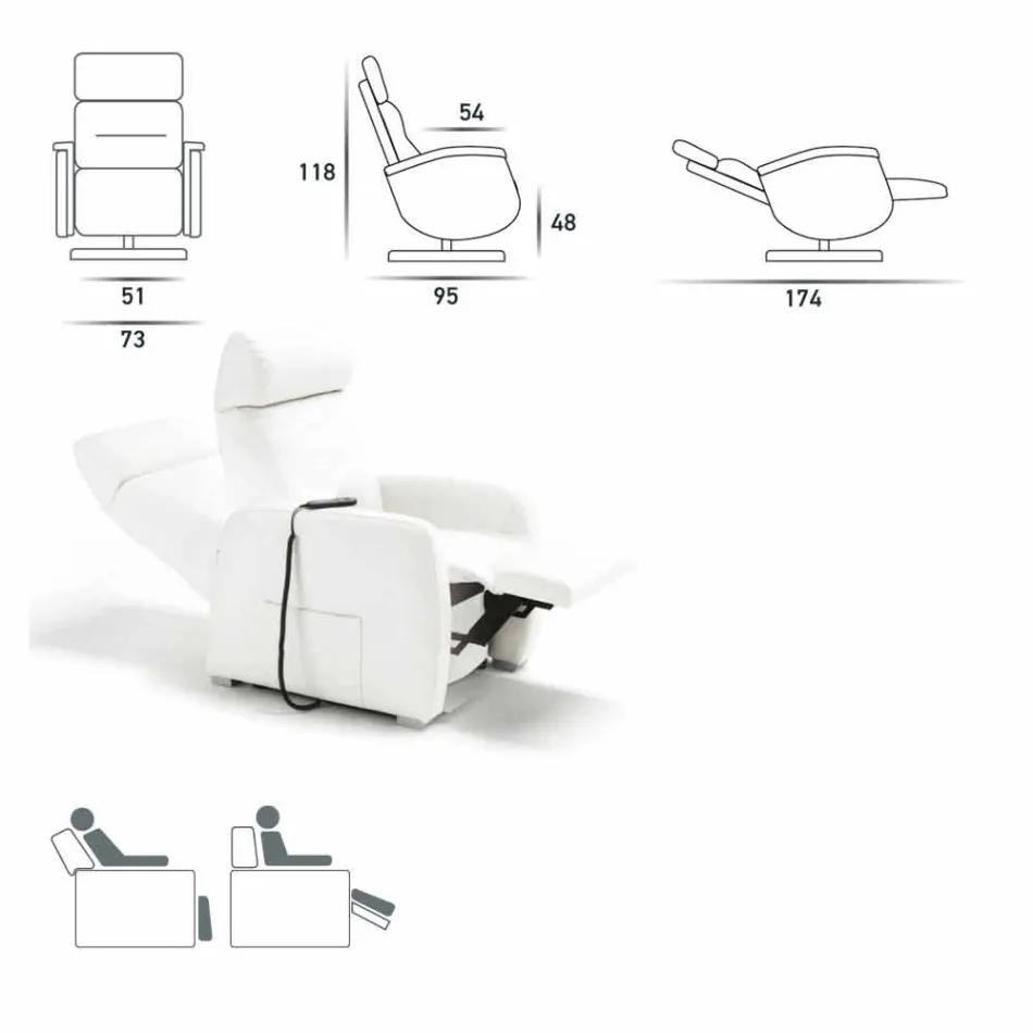 Fauteuil de relaxation motorisé tournant, tissu,cuire,écocuire Gemma Viadurini