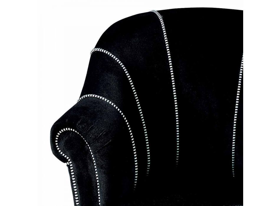 Fauteuil lounge en velours noir avec surpiqûres contrastées Made in Italy - Roulette Viadurini