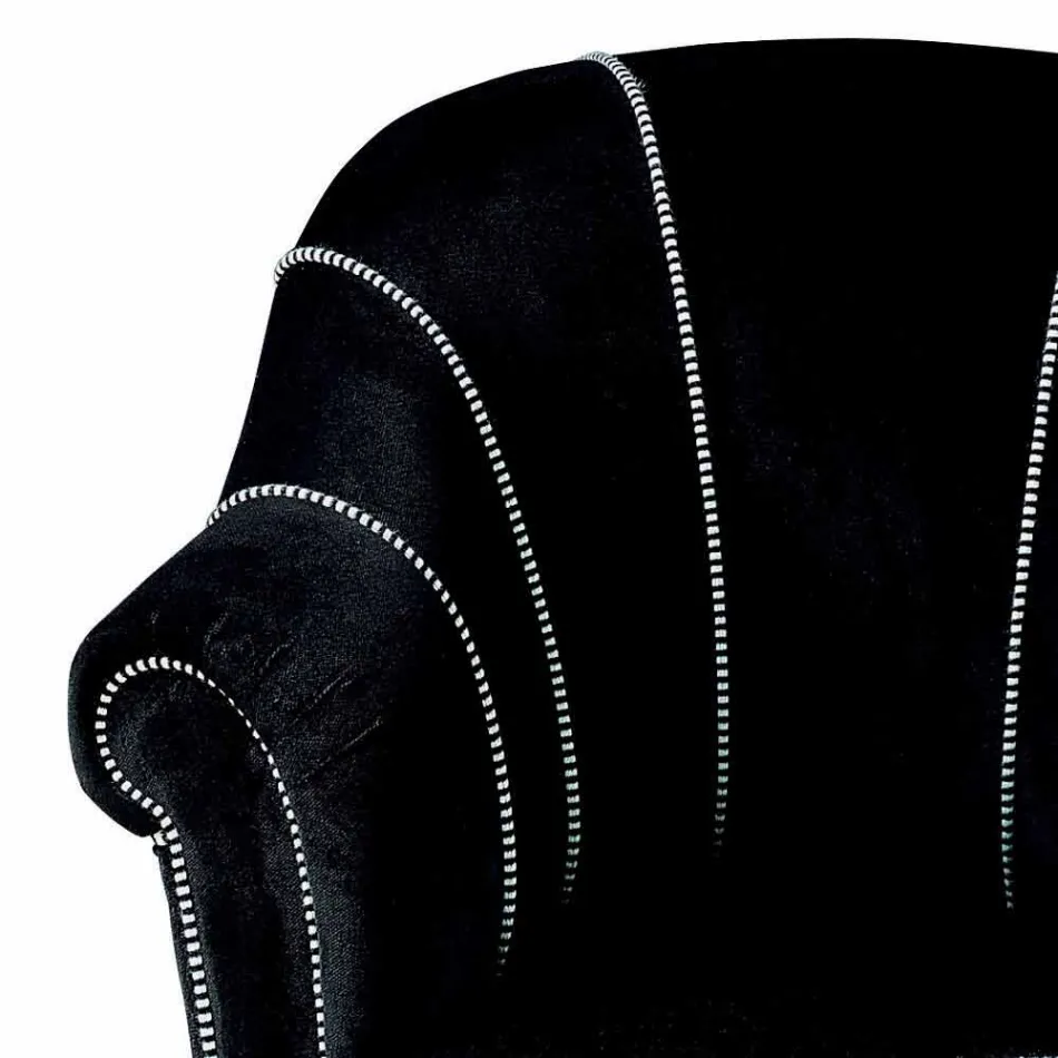 Fauteuil lounge en velours noir avec surpiqûres contrastées Made in Italy - Roulette Viadurini