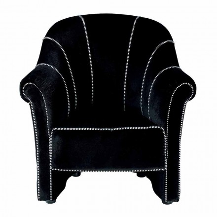 Fauteuil lounge en velours noir avec surpiqûres contrastées Made in Italy - Roulette Viadurini