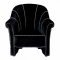 Fauteuil lounge en velours noir avec surpiqûres contrastées Made in Italy - Roulette