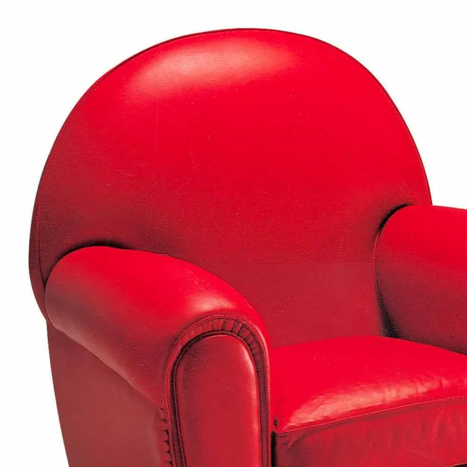 Fauteuil de salon recouvert de cuir avec pieds en bois fabriqué en Italie - Pegolo Viadurini