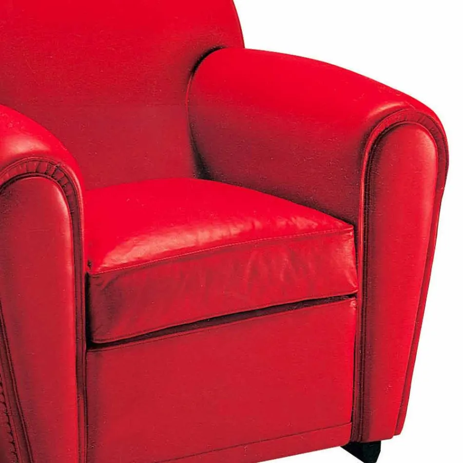 Fauteuil de salon recouvert de cuir avec pieds en bois fabriqué en Italie - Pegolo Viadurini