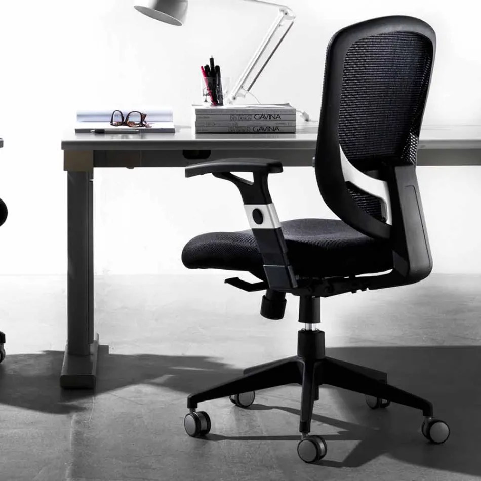 Fauteuil pivotant semi-directionnel et moderne en maille noire - Simona Viadurini