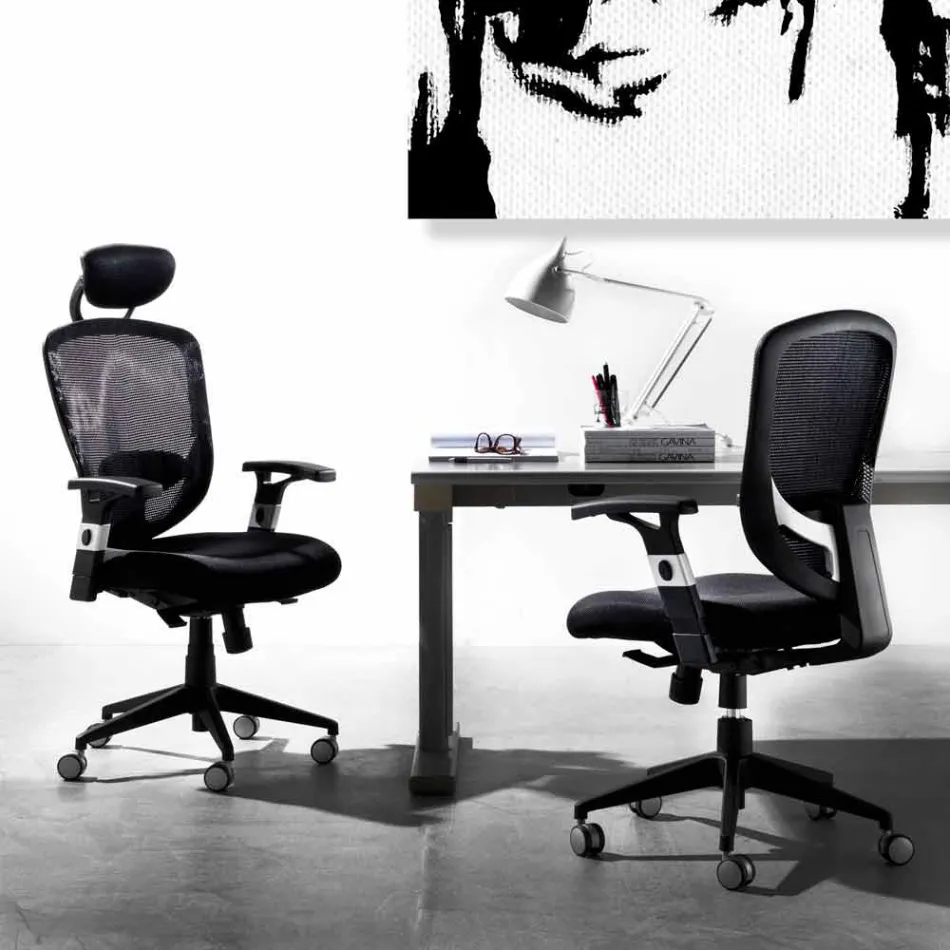 Fauteuil pivotant semi-directionnel et moderne en maille noire - Simona Viadurini