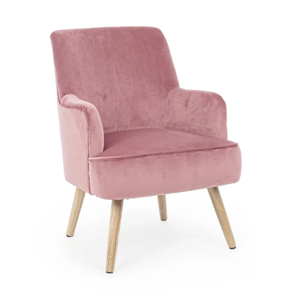 Fauteuil de Salon Effet Bois et Velours Design Scandinave - Cinzio Viadurini