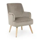 Fauteuil de Salon Effet Bois et Velours Design Scandinave - Cinzio Viadurini