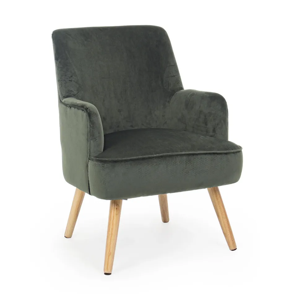 Fauteuil de Salon Effet Bois et Velours Design Scandinave - Cinzio Viadurini