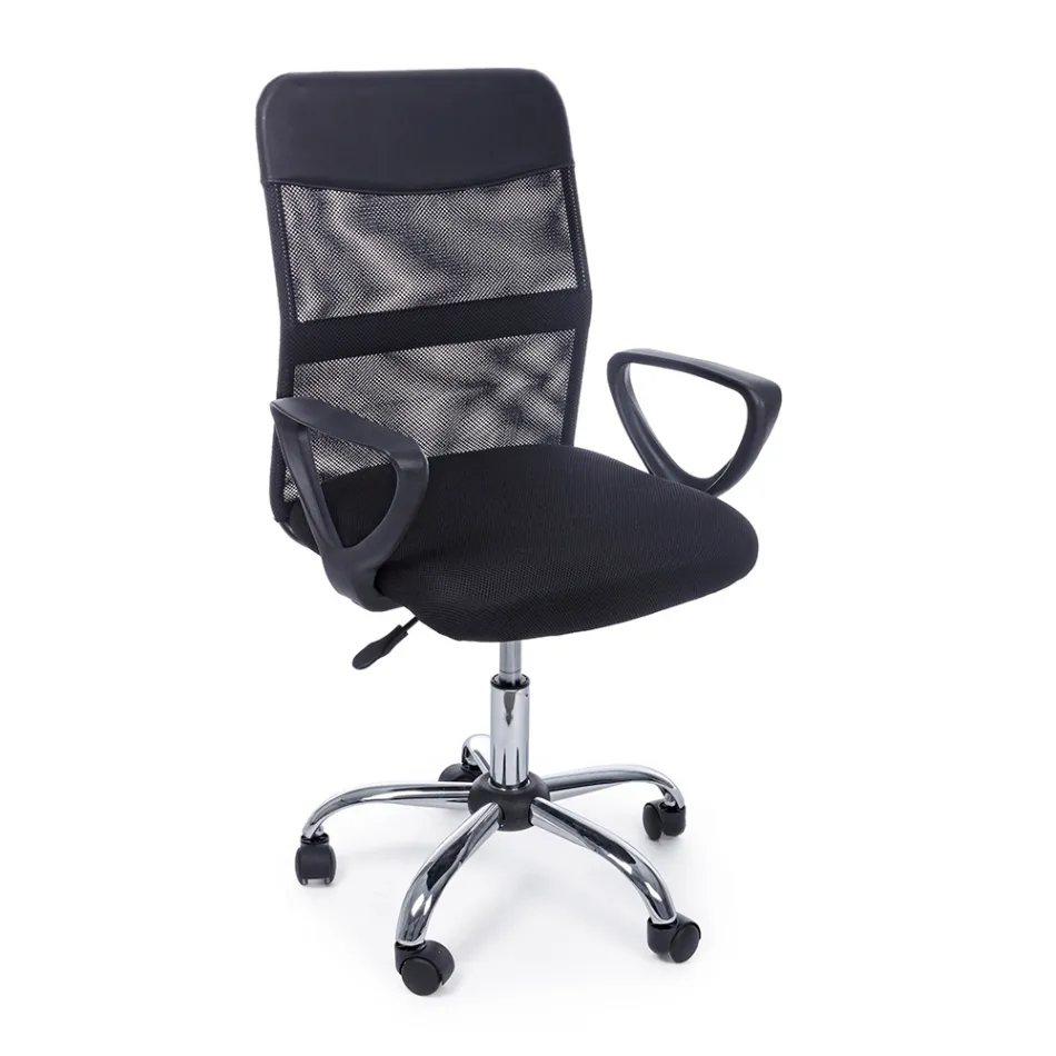 Chaise de Bureau Pivotante Acier et Polyester Mesh avec Accoudoirs - Amuni Viadurini
