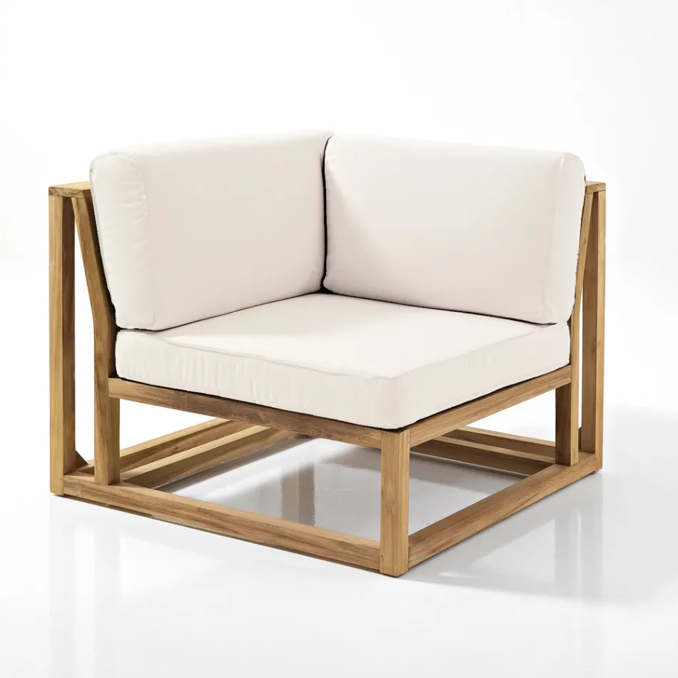 Fauteuil d'angle d'extérieur en teck naturel et coussins - Circe Viadurini