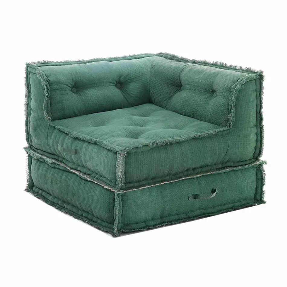 Fauteuil d'angle Chaise Longue en coton gris, vert ou bleu - Fibre Viadurini