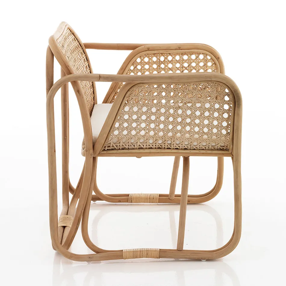 Fauteuil en rotin extérieur et intérieur et coussins en tissu Saia - Voir Viadurini