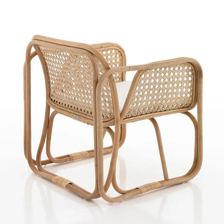 Fauteuil en rotin extérieur et intérieur et coussins en tissu Saia - Voir Viadurini