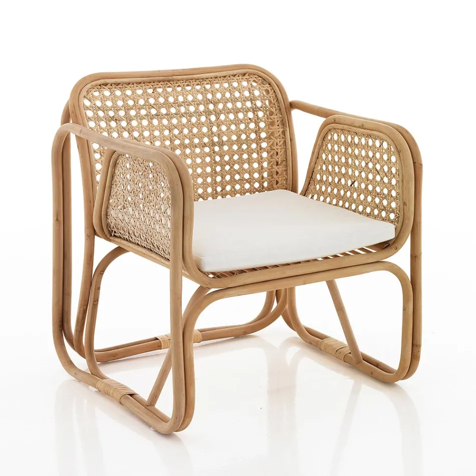 Fauteuil en rotin extérieur et intérieur et coussins en tissu Saia - Voir Viadurini