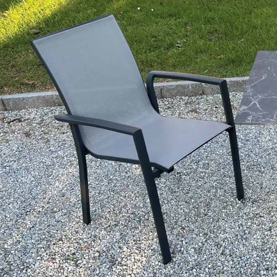 Chaise d'extérieur empilable en aluminium et textilène - Mira Viadurini