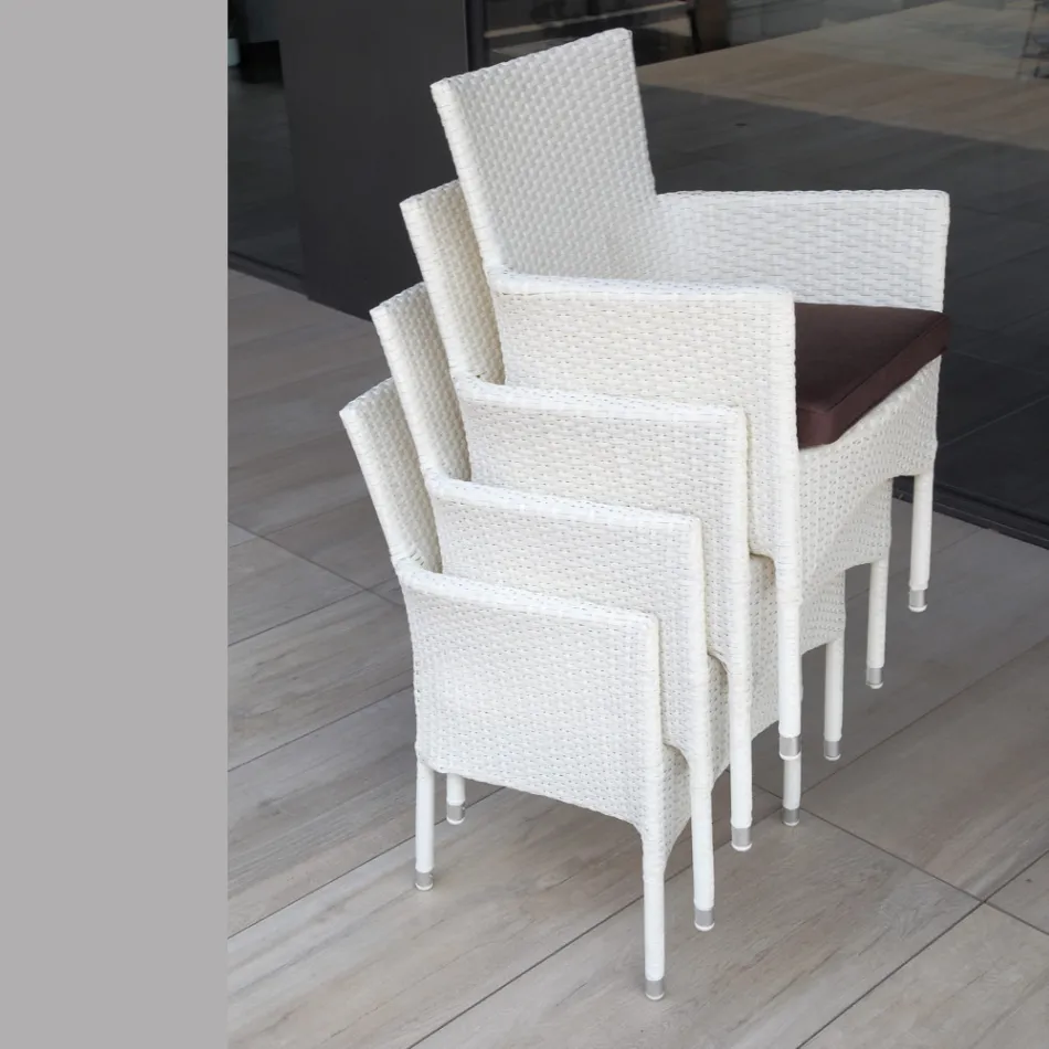 Chaise d'extérieur empilable en aluminium recouvert de rotin - Bruma Viadurini