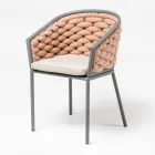 Fauteuil d'extérieur en aluminium et tissu Olefil tissé main - Reda Viadurini