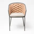 Fauteuil d'extérieur en aluminium et tissu Olefil tissé main - Reda Viadurini
