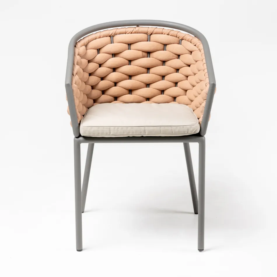 Fauteuil d'extérieur en aluminium et tissu Olefil tissé main - Reda Viadurini
