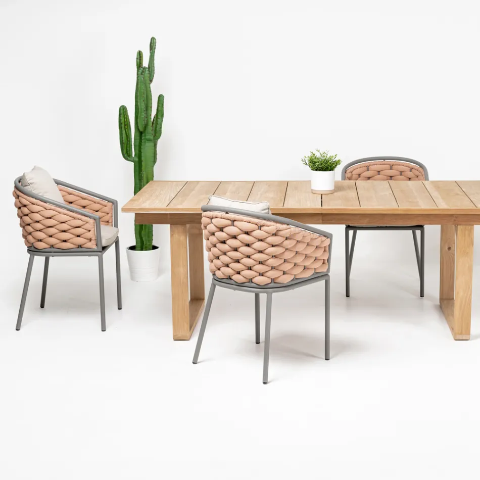 Fauteuil d'extérieur en aluminium et tissu Olefil tissé main - Reda Viadurini