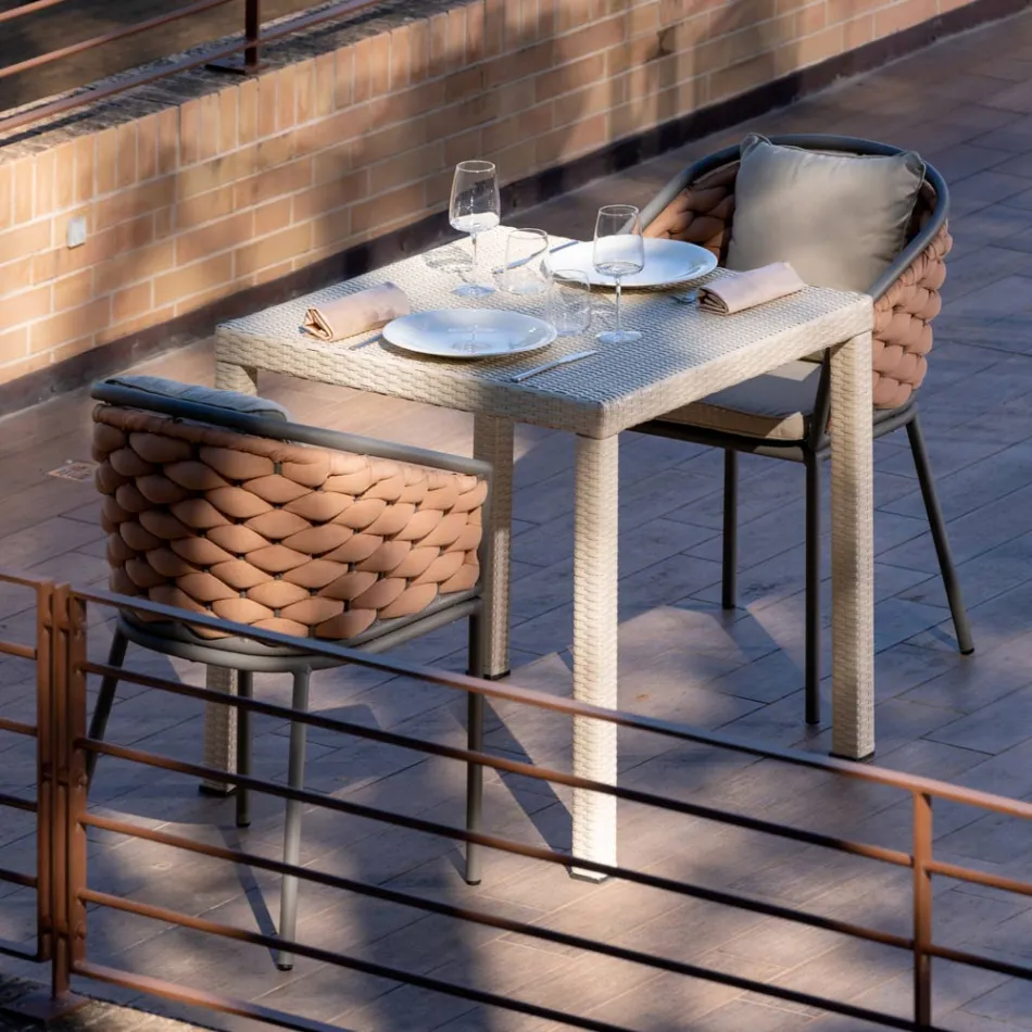 Fauteuil d'extérieur en aluminium et tissu Olefil tissé main - Reda Viadurini