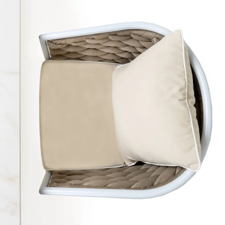 Fauteuil d'extérieur en aluminium et tissu Olefil tissé à la main - Reda Viadurini