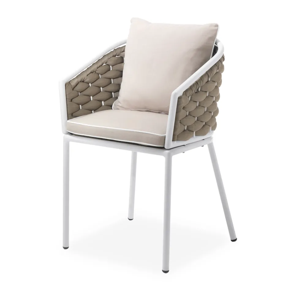Fauteuil d'extérieur en aluminium et tissu Olefil tissé main - Reda Viadurini