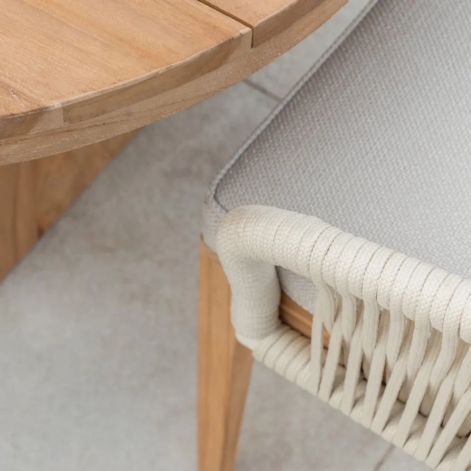 Fauteuil d'extérieur en Teck et Tissage Polyéthylène - Jhon Viadurini