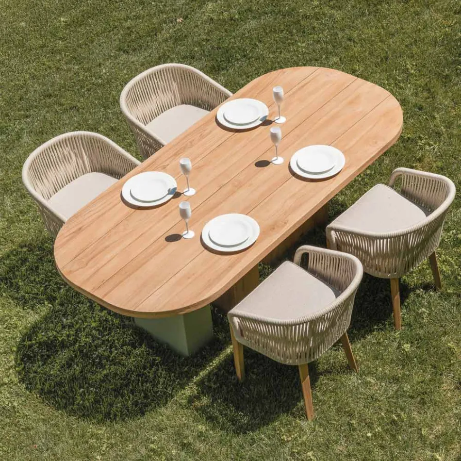 Fauteuil d'extérieur en Teck et Tissage Polyéthylène - Jhon Viadurini