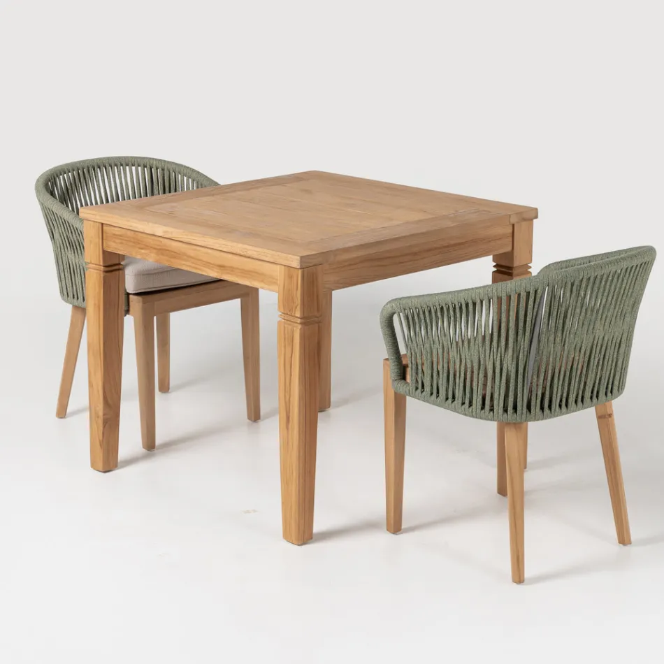 Fauteuil d'extérieur en Teck et Tissage Polyéthylène - Jhon Viadurini