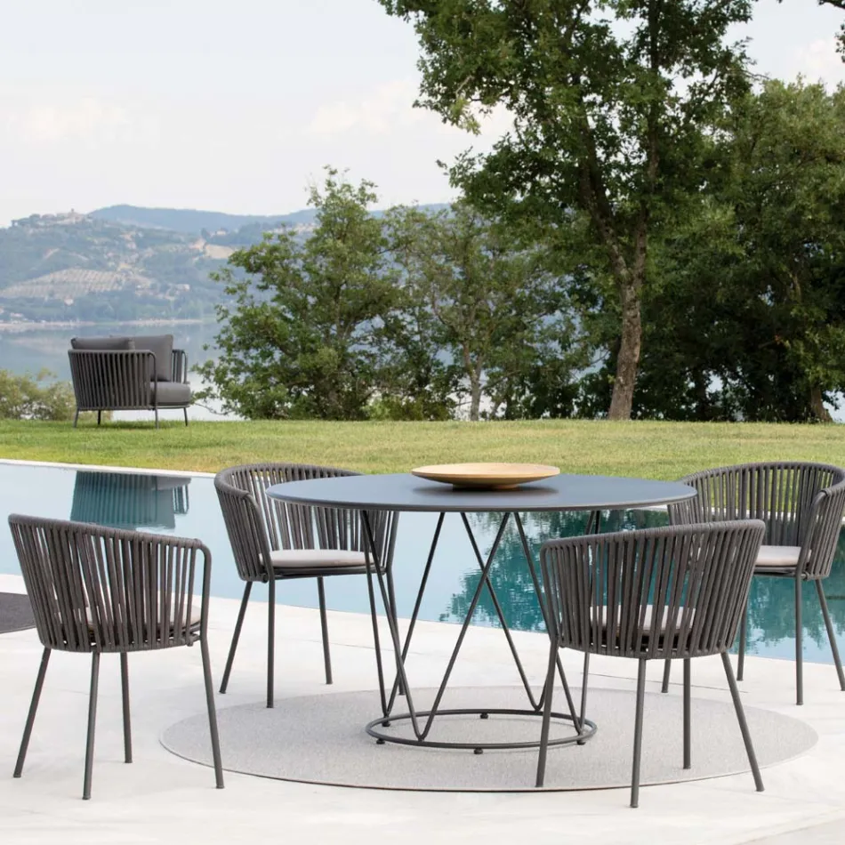 Fauteuil de jardin en acier et corde Made in Italy 2 pièces - Bronn Viadurini