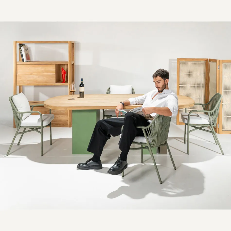 Chaise de jardin en aluminium et corde tressée - Asteria Viadurini