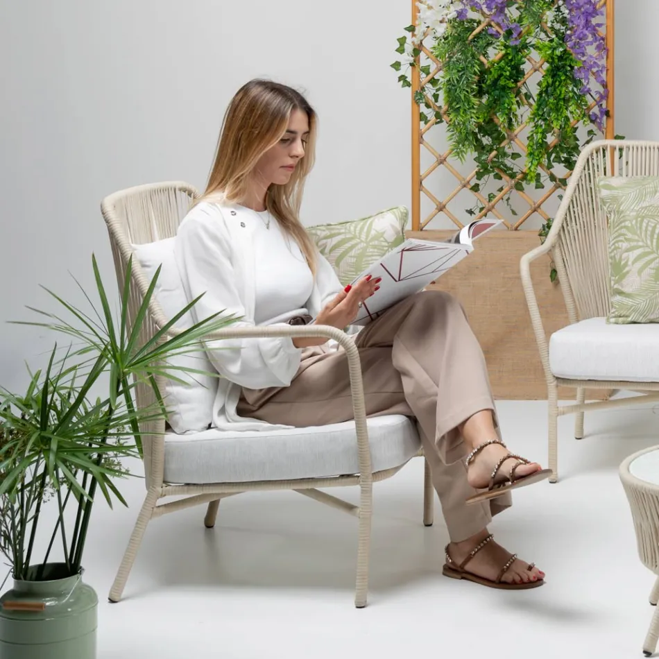 Chaise de jardin en aluminium et corde tressée - Asteria Viadurini