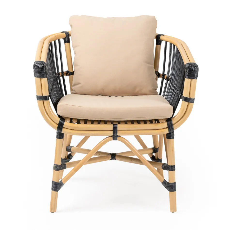 Fauteuil de jardin en rotin naturel avec coussins inclus - Catelyn Viadurini