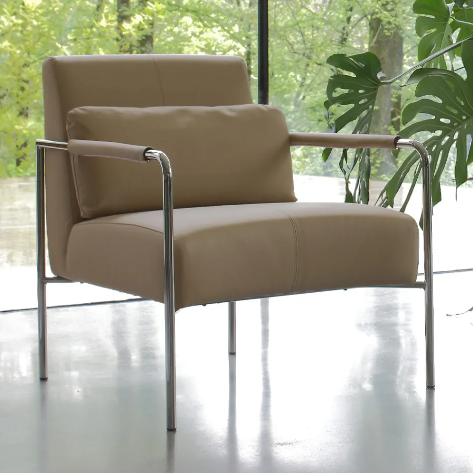 Fauteuil en métal et assise en éco-cuir Made in Italy - Menthe Viadurini