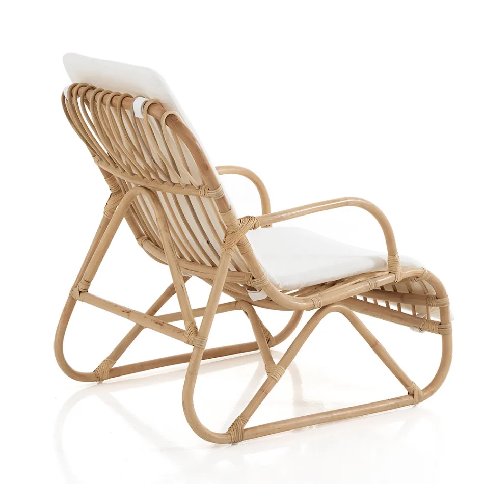 Fauteuil pour environnements intérieurs et extérieurs en rotin et coussin en coton - Jouer Viadurini